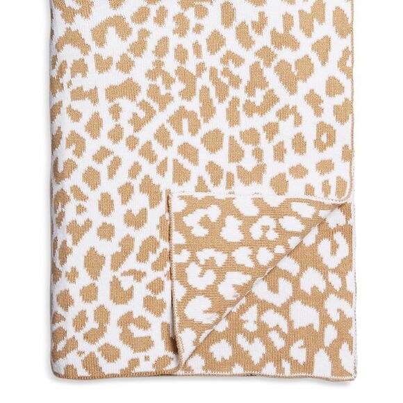 Hudson Park Collection Leopard Knit Throw Blanket, Champagne, 50x70 in - Picture 1 of 4